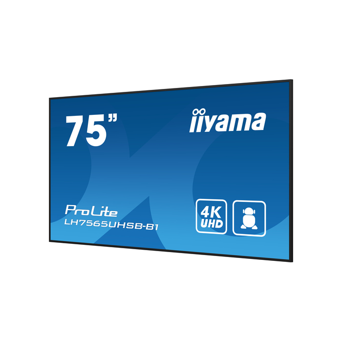 iiyama LH7575UHS-B1AG Écran d'affichage dynamique Écran plat de signalisation numérique 75" LCD Wifi 500 cd/m² 4K Ultra HD Noir Intégré dans le processeur Android 11 24/7