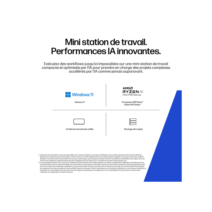 HP Z2 Mini G1a Workstation Desktop PC Copilot+ PC 2 To SSD Windows 11 Pro Mini PC Station de travail Noir