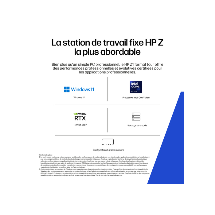 HP Z1 Tower G1i Desktop PC Windows 11 Pro Station de travail AI PC, AI Workstation Noir