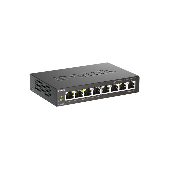 D-Link DGS-1008P/E commutateur réseau Non-géré L2 Gigabit Ethernet (10/100/1000) Connexion Ethernet, supportant l'alimentation via ce port (PoE) Bureau Noir