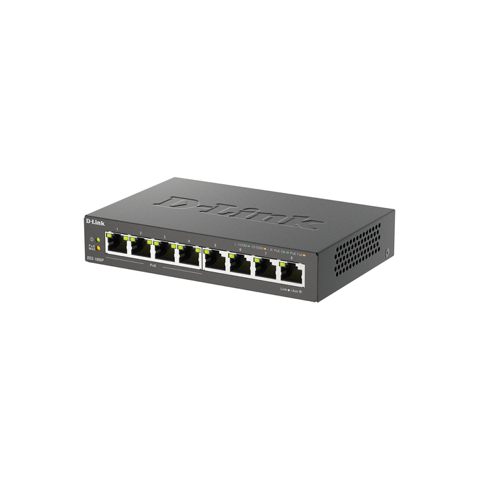 D-Link DGS-1008P/E commutateur réseau Non-géré L2 Gigabit Ethernet (10/100/1000) Connexion Ethernet, supportant l'alimentation via ce port (PoE) Bureau Noir