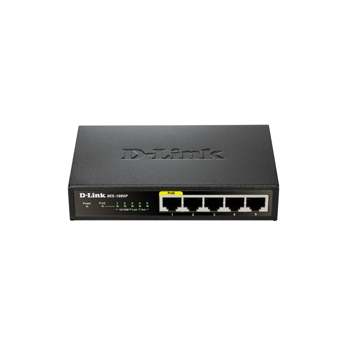 D-Link DES-1005P Non-géré L2 Fast Ethernet (10/100) Connexion Ethernet, supportant l'alimentation via ce port (PoE) Noir