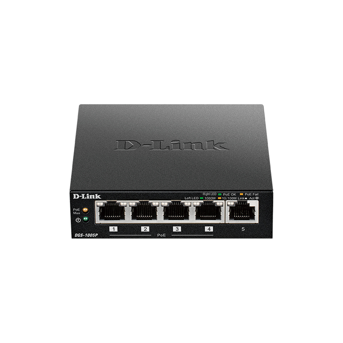 D-Link DGS-1005P/E commutateur réseau Non-géré Gigabit Ethernet (10/100/1000) Connexion Ethernet, supportant l'alimentation via ce port (PoE) Noir