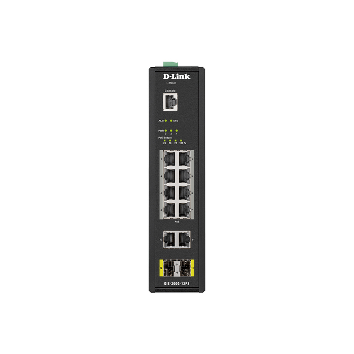 D-Link DIS-200G-12PS commutateur réseau Géré L2 Gigabit Ethernet (10/100/1000) Connexion Ethernet, supportant l'alimentation via ce port (PoE) Noir