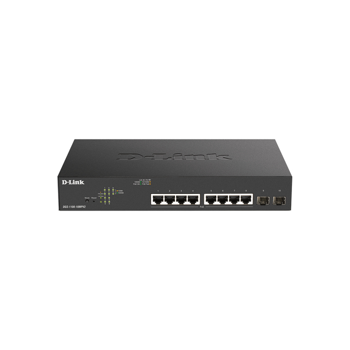 D-Link DGS-1100-10MPV2 Géré L2 Gigabit Ethernet (10/100/1000) Connexion Ethernet, supportant l'alimentation via ce port (PoE) 1U Noir