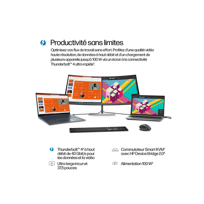 HP Series 7 Pro Écran WQHD+ Thunderbolt 4 37,5 pouces - 738pu
