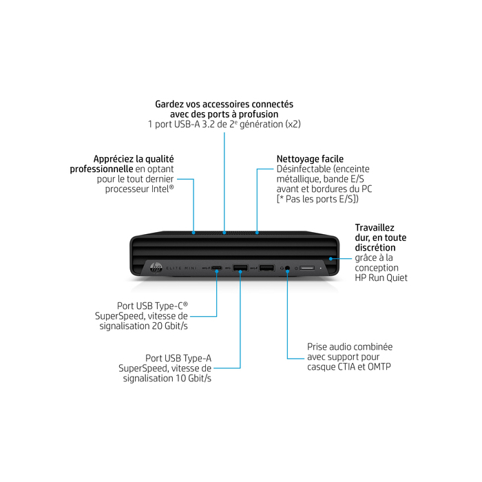 HP Elite Mini 800 G9 Intel® Core™ i5 i5-14500 8 Go DDR5-SDRAM 256 Go SSD Windows 11 Pro Mini PC Noir