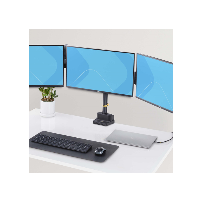 StarTech.com Support de Bureau pour 3 Écrans 27", VESA 75x75/100x100, Bras Articulé Réglable sans Outils, Pince en C/Passe-Fil, Support d'Écrans 27 pouces, Bras pour Moniteur Assisté par Ressort