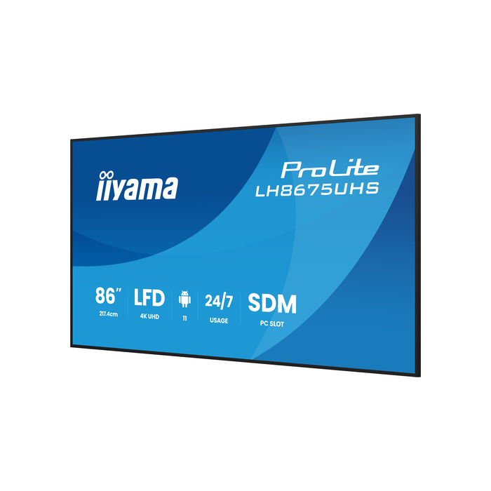 iiyama LH8675UHS-B2AG Écran d'affichage dynamique Écran plat de signalisation numérique 2,17 m (85.6") LCD Wifi 500 cd/m² 4K Ultra HD Noir Intégré dans le processeur Android 11 24/7