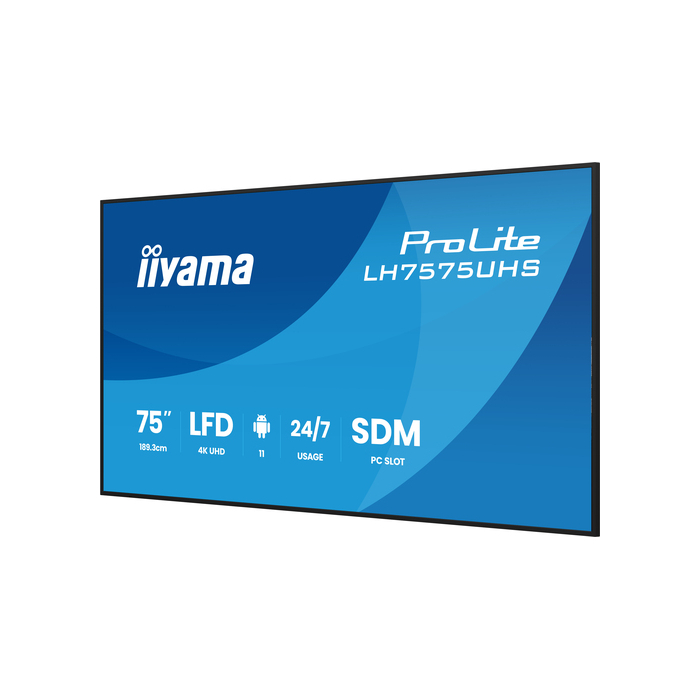 iiyama LH7575UHS-B2AG Écran d'affichage dynamique Écran plat de signalisation numérique 190,5 cm (75") LCD Wifi 500 cd/m² 4K Ultra HD Noir Intégré dans le processeur Android 11 24/7