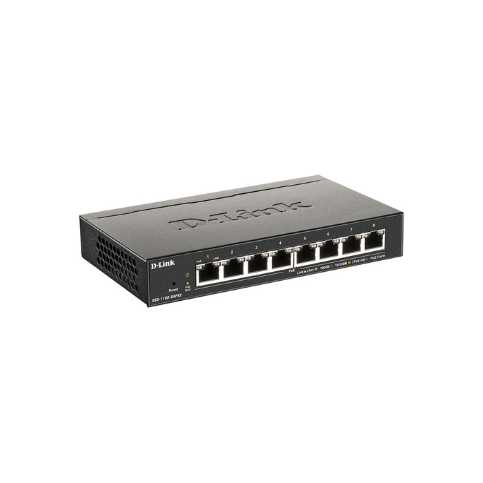 D-Link DGS-1100-08PV2 Géré L2/L3 Gigabit Ethernet (10/100/1000) Connexion Ethernet, supportant l'alimentation via ce port (PoE) Noir