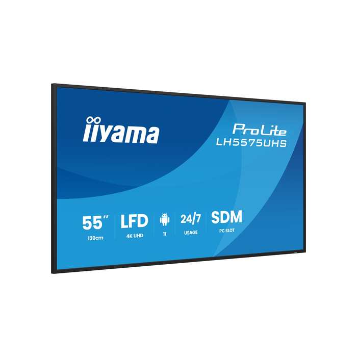 iiyama LH5575UHS-B2AG Écran d'affichage dynamique Écran plat de signalisation numérique 138,7 cm (54.6") LCD Wifi 500 cd/m² 4K Ultra HD Noir Intégré dans le processeur Android 11 24/7