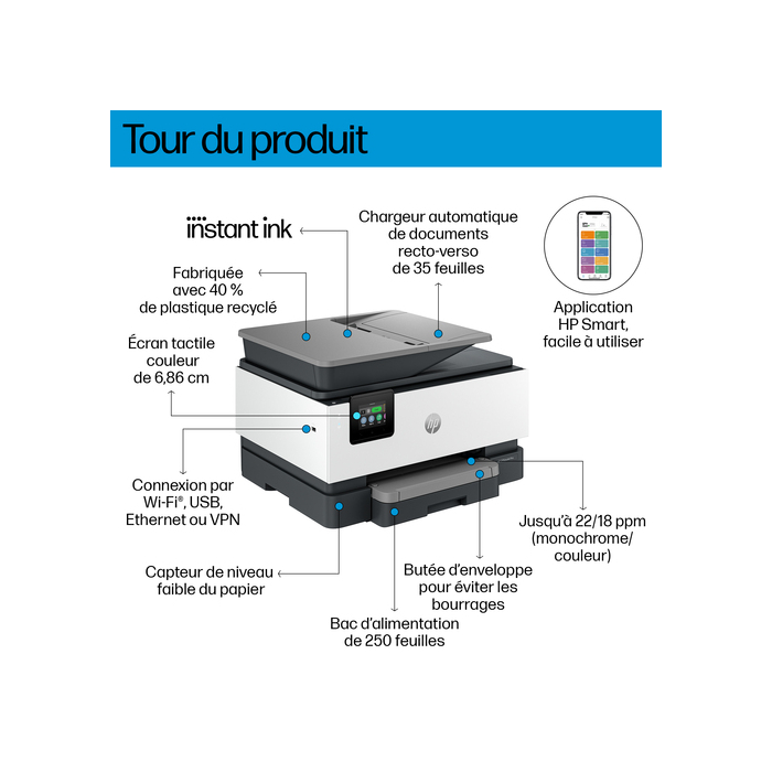 HP - HPH OJ PRO PRINTERS (7T) HP OfficeJet Pro Imprimante Tout-en-un 9122e