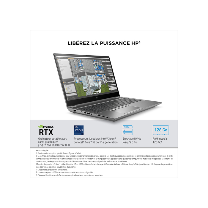 HP ZBook Fury 15.6 G8 Station de travail mobile 15,6" Full HD 11e génération de processeurs Intel Core i9 32 Go DDR4-SDRAM 1000 Go SSD NVIDIA RTX A3000 Wi-Fi 6 Windows 10 Pro Gris