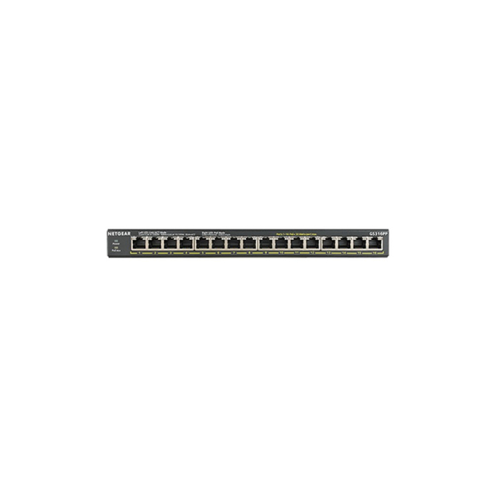 NETGEAR GS316PP Non-géré Gigabit Ethernet (10/100/1000) Connexion Ethernet, supportant l'alimentation via ce port (PoE) Noir