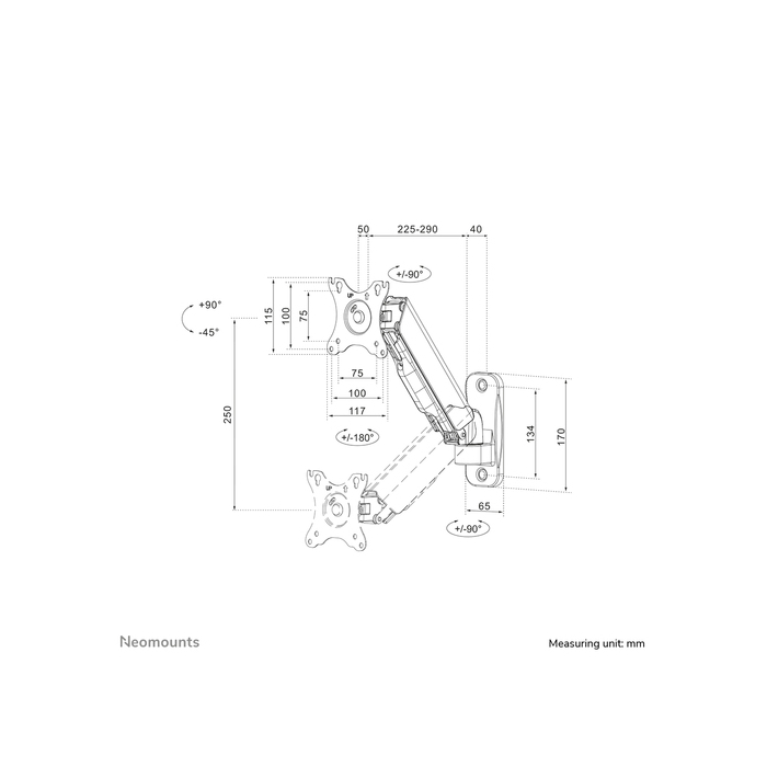 NEOMOUNTS PRODUCTS EUR Neomounts WL70-440BL11 Support mural pour écran 17-32" - ressort à gaz - orientable