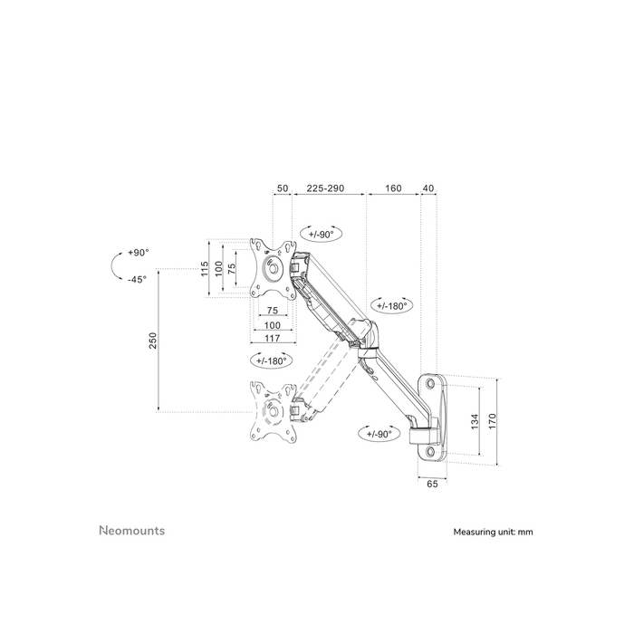NEOMOUNTS PRODUCTS EUR Neomounts WL70-450BL11 Support mural pour écran 17-32" - ressort à gaz - orientable