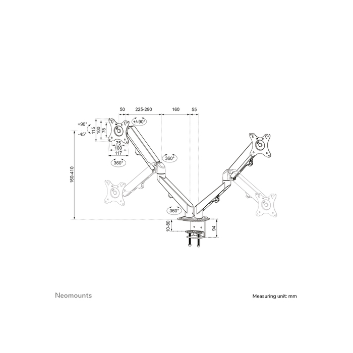 NEOMOUNTS PRODUCTS EUR Neomounts DS70-700BL2 Support d'écran à fixer 17-27" - ressort à gaz