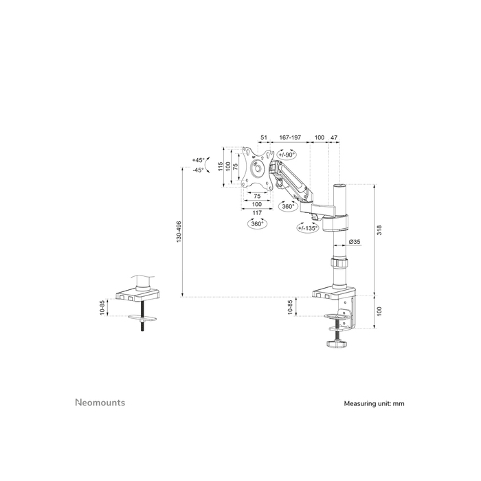 NEOMOUNTS PRODUCTS EUR Neomounts DS70-750BL1 Support d'écran à fixer 17-27" - ressort à gaz