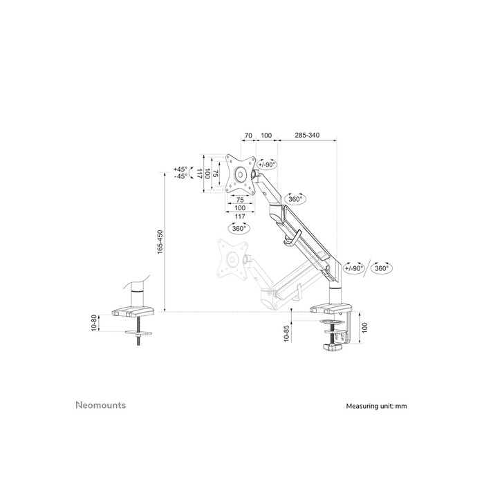 NEOMOUNTS PRODUCTS EUR Neomounts DS70-810BL1 Support d'écran à fixer 17-32" - ressort à gaz - économie d'espace - arrêt 180°