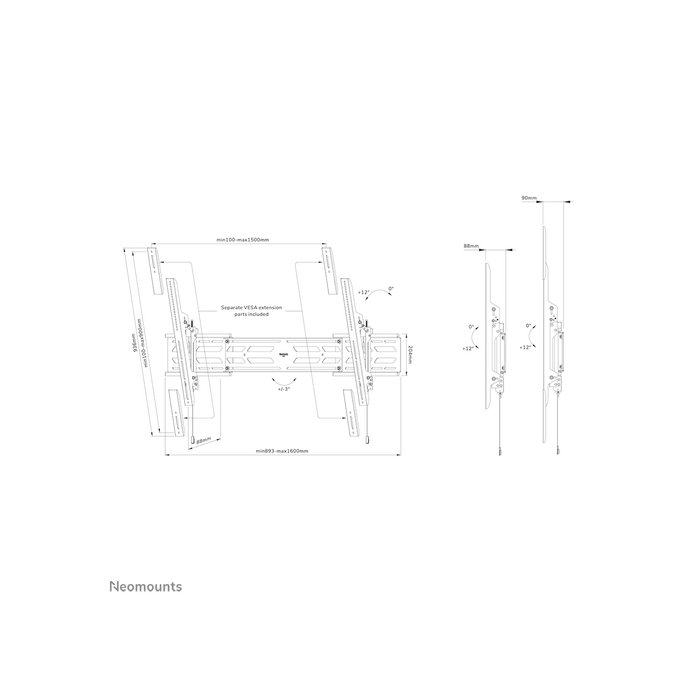 NEOMOUNTS PRODUCTS EUR Neomounts WL35S-950BL19 Support mural robuste pour écran 55-115" - inclinable - verrouillable - paysage et portrait