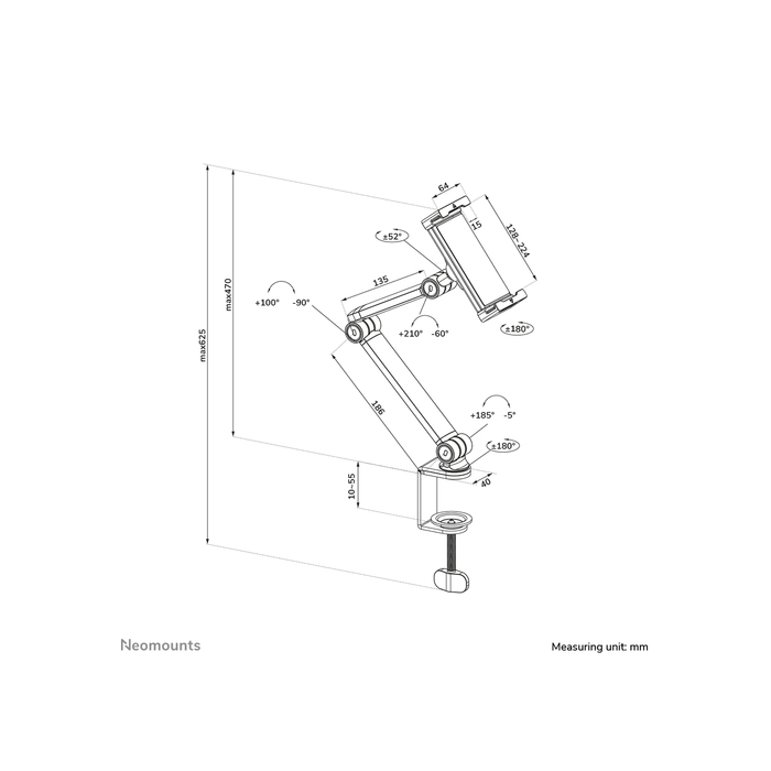 NEOMOUNTS PRODUCTS EUR Neomounts DS15-545BL1 Support pour tablette à pince pour bureau 4.7-12.9" - universel - orientable