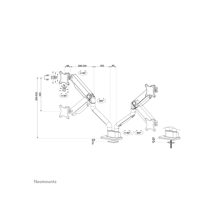 NEOMOUNTS PRODUCTS EUR Neomounts DS70S-950BL2 Support d'écran à fixer 17-35" - ressort à gaz - Topfix - arrêt 180°