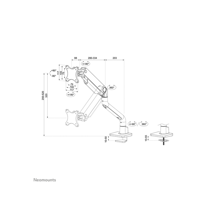 NEOMOUNTS PRODUCTS EUR Neomounts DS70S-950BL1 Support d'écran à fixer 17-49" - ressort à gaz - Topfix - arrêt 180°