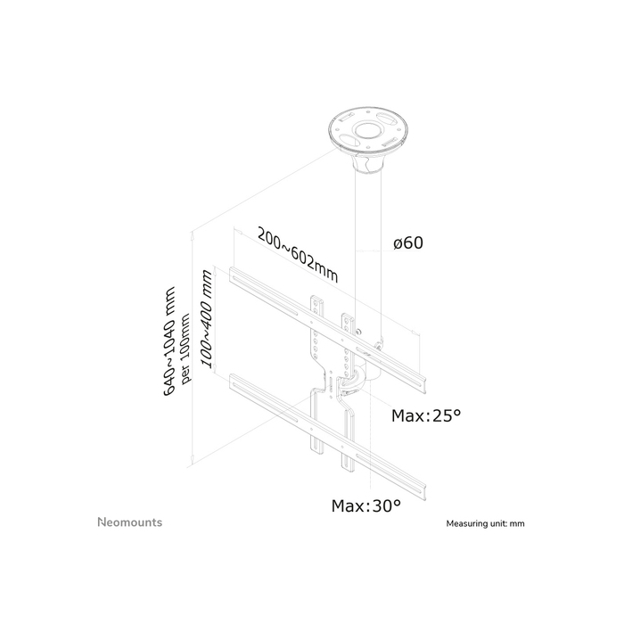 NEOMOUNTS PRODUCTS EUR Neomounts FPMA-C400BLACK Support de plafond pour écran de 32-60" - h64-104 cm