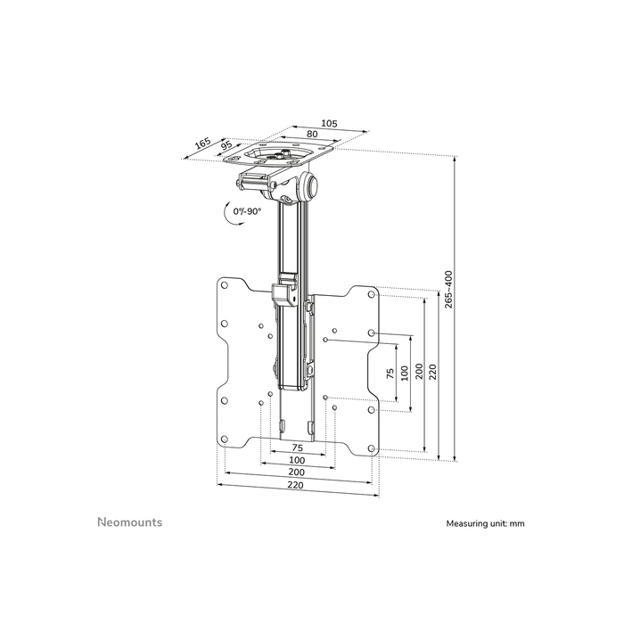 NEOMOUNTS PRODUCTS EUR Neomounts FPMA-C020BLACK Support de plafond pour écran de 10-40" - h26.5-40 cm