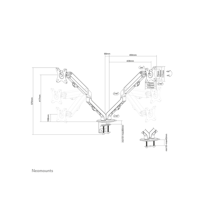 NEOMOUNTS PRODUCTS EUR Neomounts FPMA-D650DBLACK Support d'écran à fixer 17-27" - ressort hélicoïdal