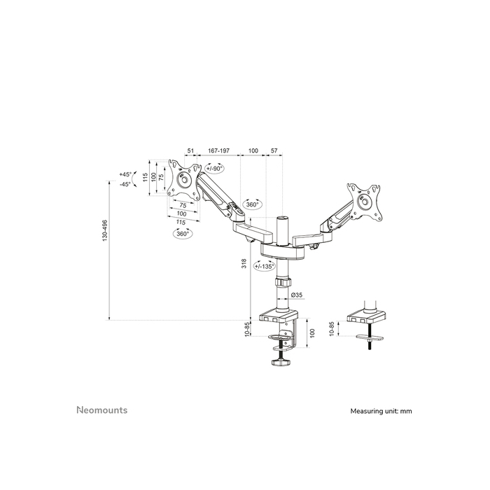NEOMOUNTS PRODUCTS EUR Neomounts DS70-750BL2 Support d'écran à fixer 17-27" - ressort à gaz