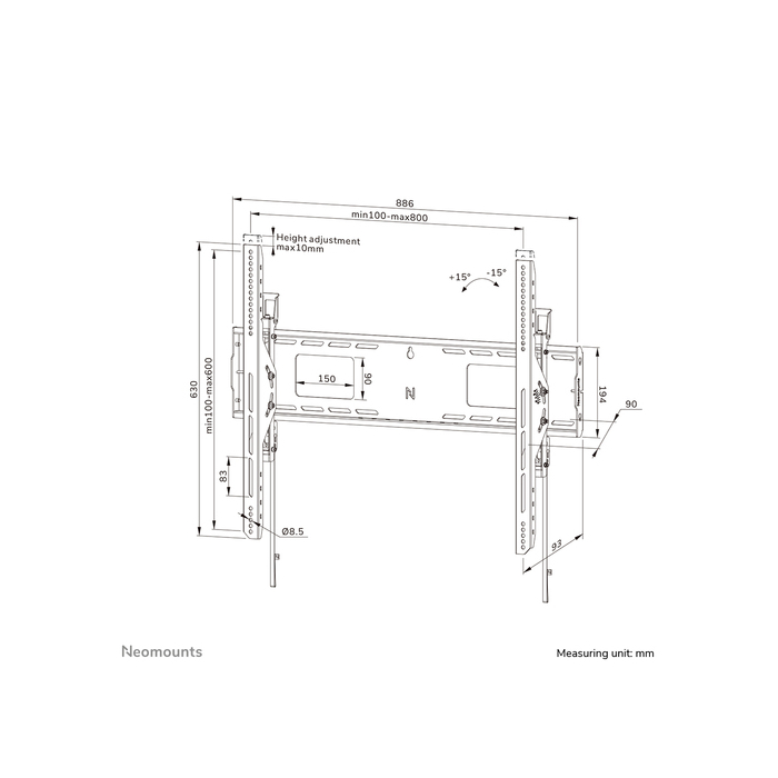 NEOMOUNTS PRODUCTS EUR Neomounts WL35-750BL18 Support mural inclinable pour écran 55-98" - verrouillable - installation rapide - TÜV