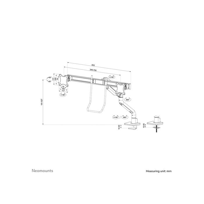 NEOMOUNTS PRODUCTS EUR Neomounts DS75S-950BL2 Support d'écran à fixer 17-32" - ressort à gaz - Topfix - arrêt 180°