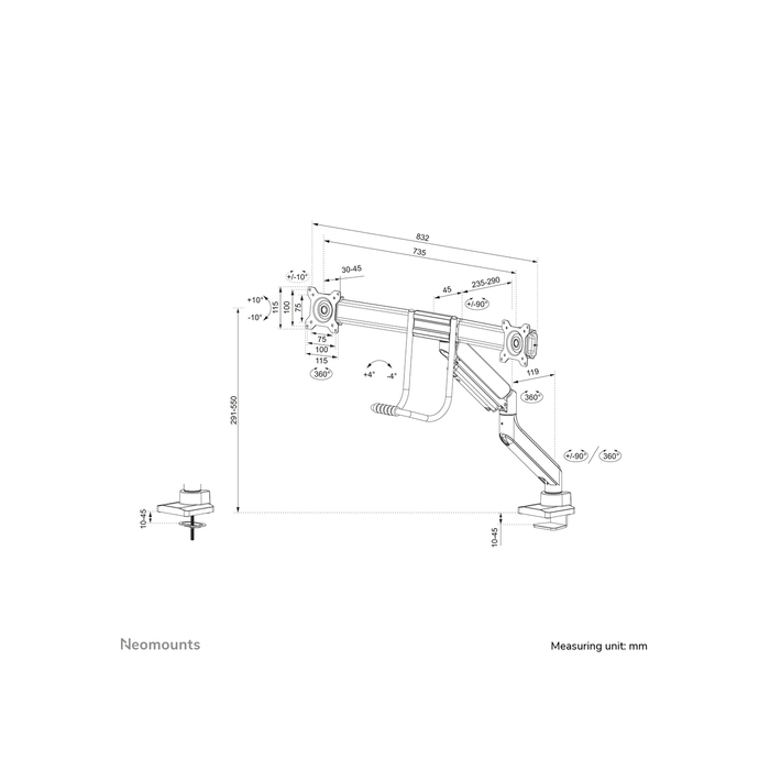 NEOMOUNTS PRODUCTS EUR Neomounts DS75-450BL2 Support d'écran à fixer 17-32" - ressort à gaz - Topfix - arrêt 180°