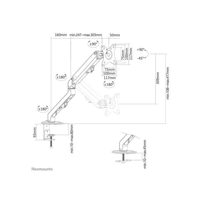 NEOMOUNTS PRODUCTS EUR Neomounts FPMA-D650BLACK Support d'écran à fixer 17-27" - ressort hélicoïdal