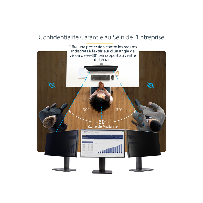 StarTech.com Filtre de Confidentialité pour Écran d'Ordinateur 24 pouces 16:9, Filtre Acrylique Suspendu, Protection d'Écran à Installation Rapide, Protection de Moniteur, +/- 30 Degrés de Vue, Brillant