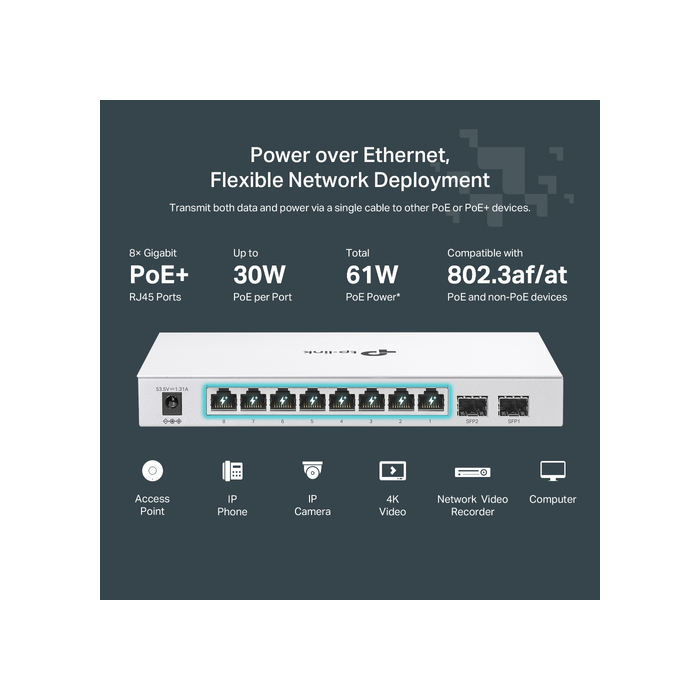 TP-Link FESTA FS310GP commutateur réseau Géré L2/L2+ Gigabit Ethernet (10/100/1000) Connexion Ethernet, supportant l'alimentation via ce port (PoE) 1U Blanc
