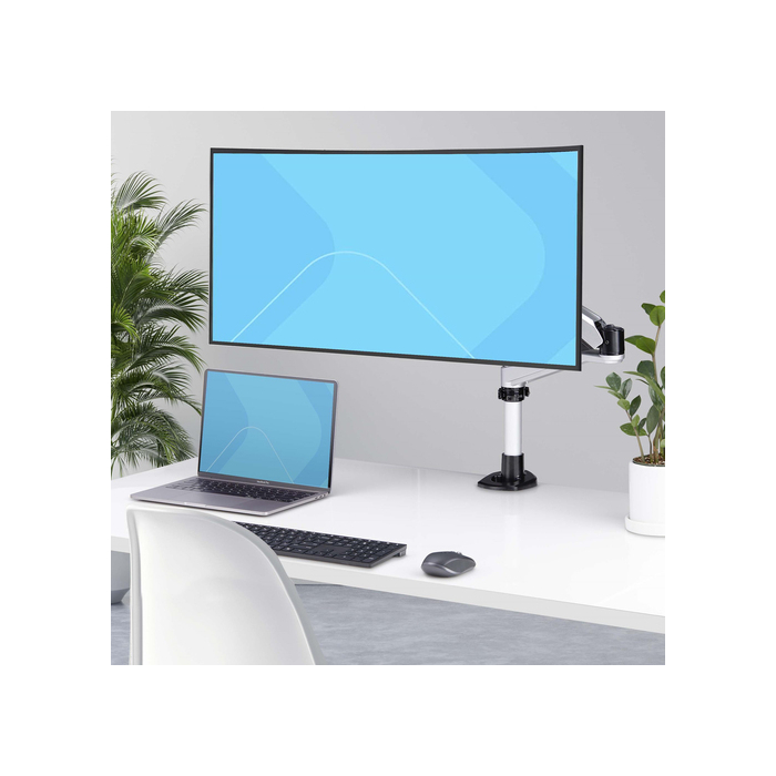StarTech.com Support de Bureau pour Écran 27" 16:9 ou 30" 21:9 Ultrawide, VESA 75x75/100x100, Bras Articulé Réglable sans Outils, Pince en C/Passe-Fil, Bras pour Moniteur Assisté par Ressort