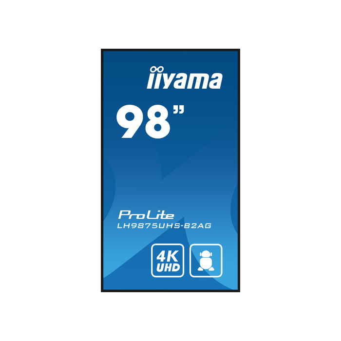 iiyama LH9875UHS-B2AG Écran d'affichage dynamique Écran plat de signalisation numérique 2,48 m (97.5") LED Wifi 500 cd/m² 4K Ultra HD Noir Intégré dans le processeur Android 11 24/7