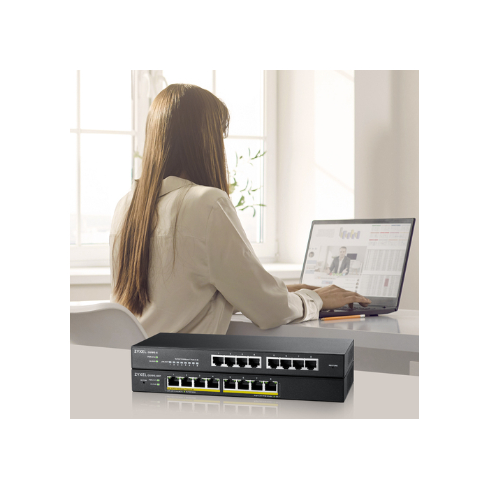 ZYXEL    Zyxel GS1915-8EP Géré L2 Gigabit Ethernet (10/100/1000) Connexion Ethernet, supportant l'alimentation via ce port (PoE) Noir