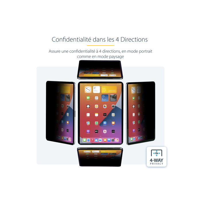 StarTech.com Filtre de Confidentialité à 4 Directions pour iPad Pro 11 pouces, 3e Génération et Supérieur, pour Portrait/Paysage, Écran de Protection iPad, +/- 30 Degrés de Vue, Filtre Anti Lumière Bleue