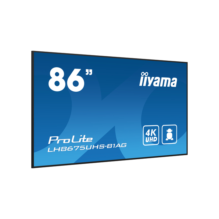 iiyama LH8675UHS-B1AG Écran d'affichage dynamique Écran plat de signalisation numérique 2,17 m (85.6") LCD Wifi 500 cd/m² 4K Ultra HD Noir Intégré dans le processeur Android 11 24/7