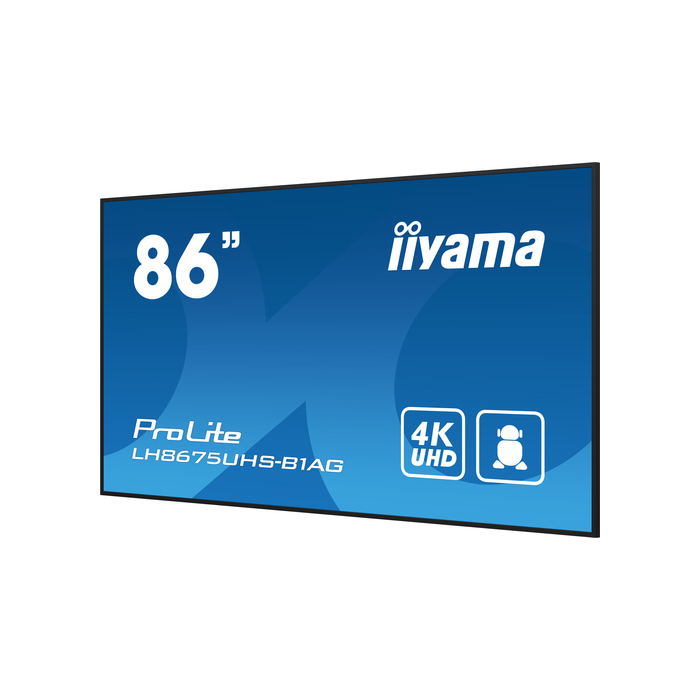 iiyama LH8675UHS-B1AG Écran d'affichage dynamique Écran plat de signalisation numérique 2,17 m (85.6") LCD Wifi 500 cd/m² 4K Ultra HD Noir Intégré dans le processeur Android 11 24/7