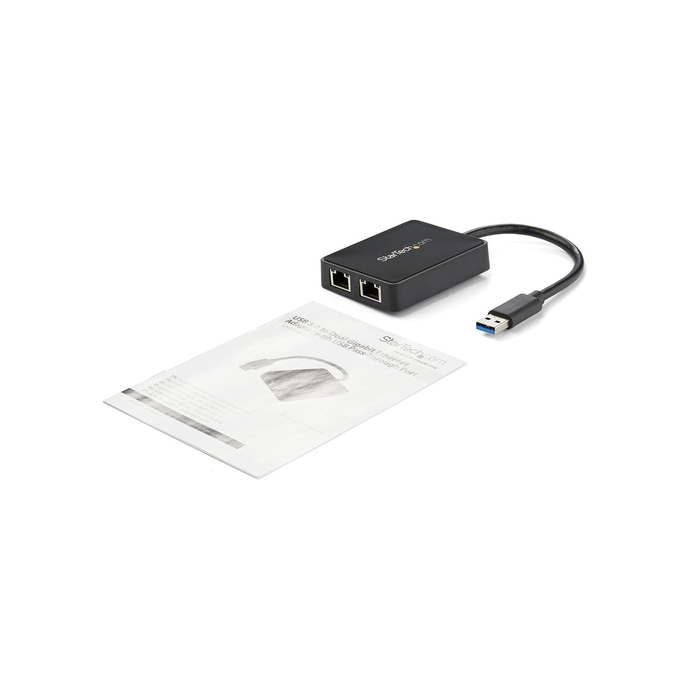StarTech.com Adaptateur USB 3.0 à Double Port Gigabit Ethernet avec port USB - 10/100/100 - Adaptateur NIC Réseau USB Gigabit LAN